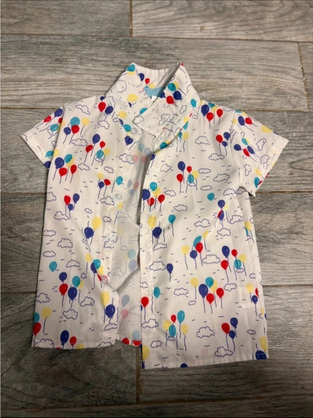 Kids White Balloon Print Short Sleeve Shirt size 120